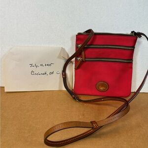 Dooney & Bourke Red and Brown Crossbody Bag with Leather Trim